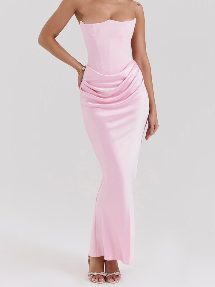 Vestido Maxi Bustier Sin Tirantes Rosa