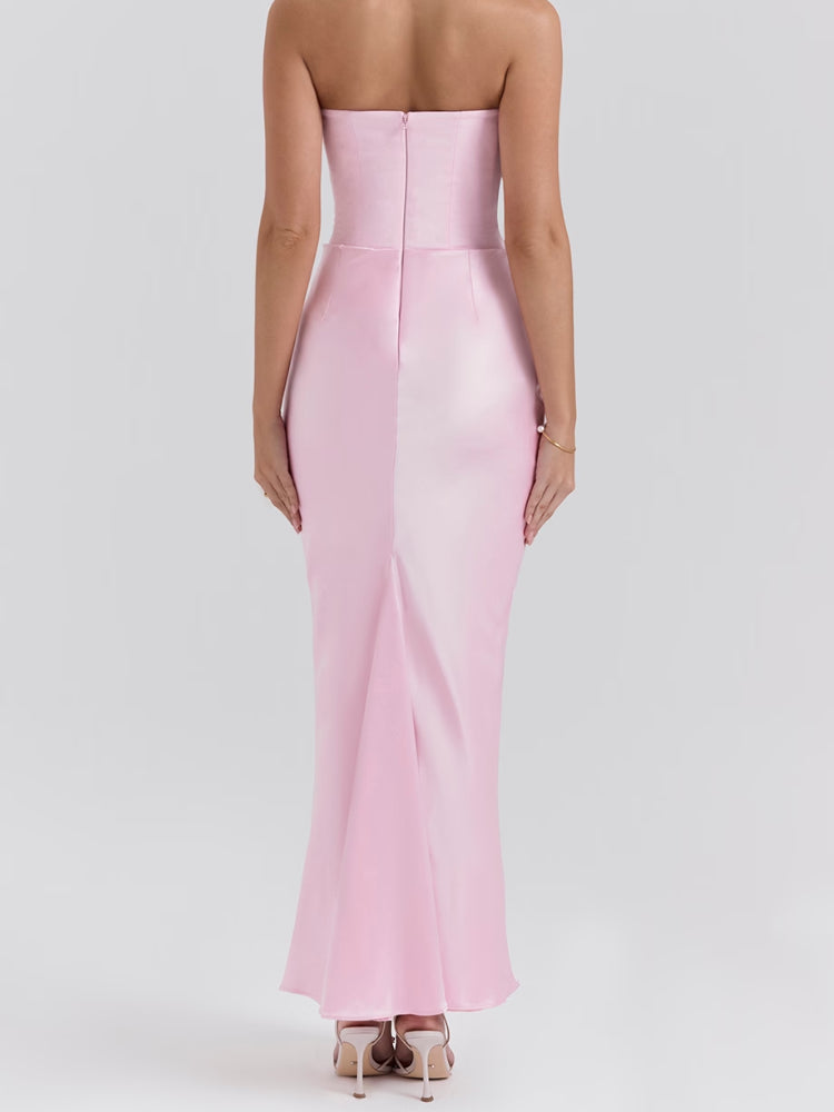 Vestido Maxi Bustier Sin Tirantes Rosa