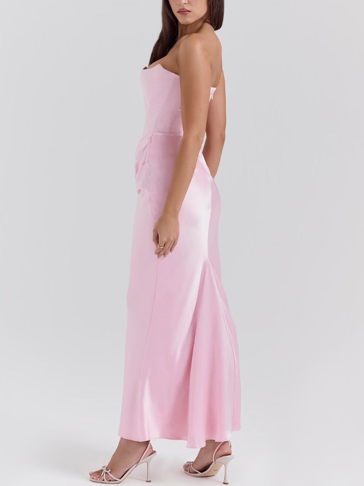 Vestido Maxi Bustier Sin Tirantes Rosa