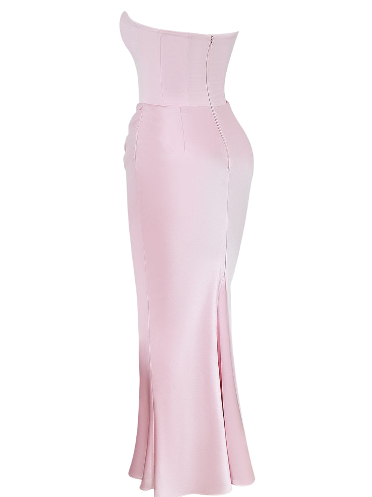 Vestido Maxi Bustier Sin Tirantes Rosa