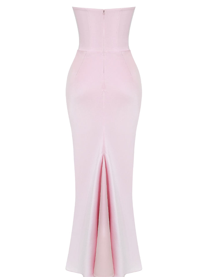 Vestido Maxi Bustier Sin Tirantes Rosa