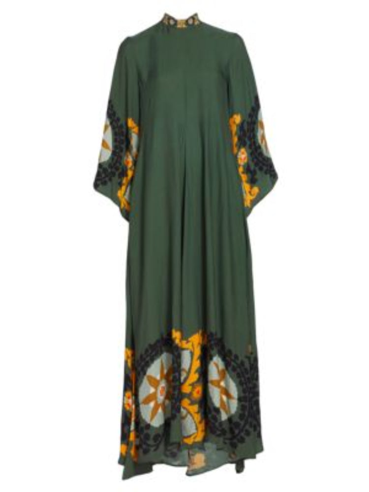 Madilim na Berde na Naka-print na Maxi Dress