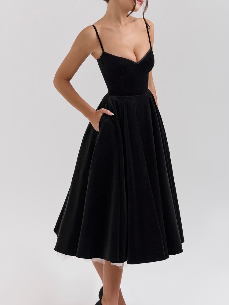 Vestido midi de tul y terciopelo negro