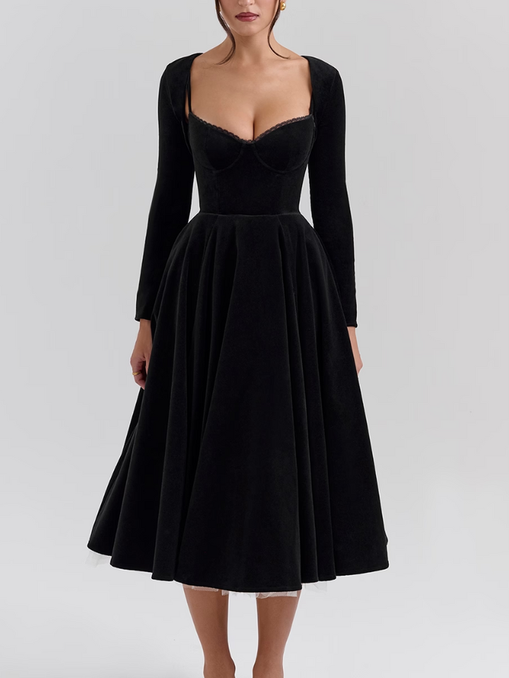 Vestido midi de tul y terciopelo negro