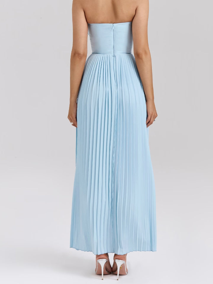 Ocean Blue Pleated Maxi Dress