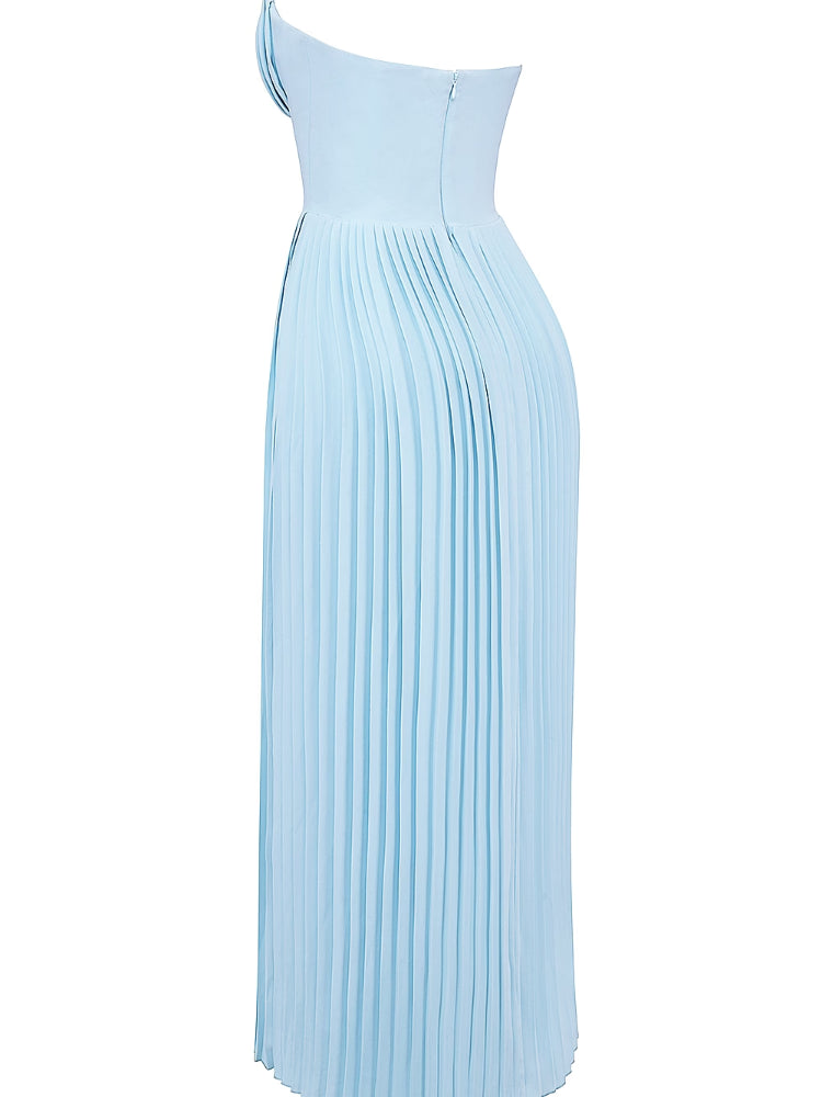 Ocean Blue Pleated Maxi Dress