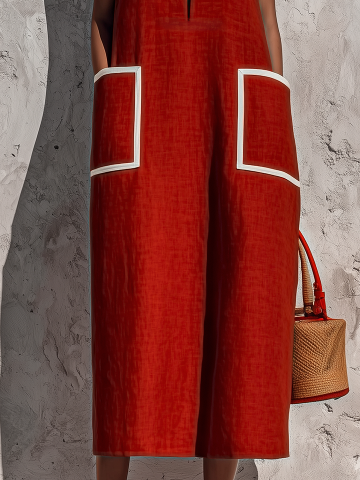 Abito midi con tasche e piping rosso