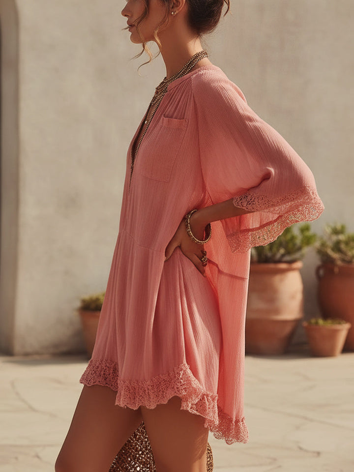 Vestido mini de gasa con cremallera y volantes