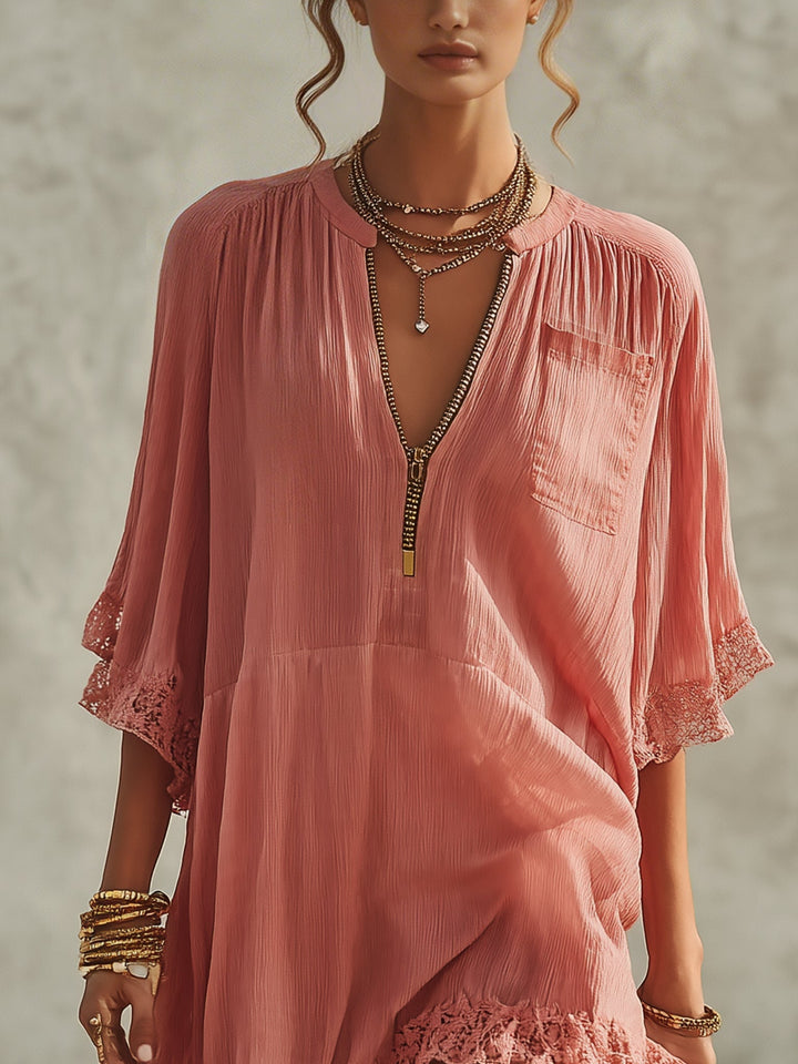 Vestido mini de gasa con cremallera y volantes