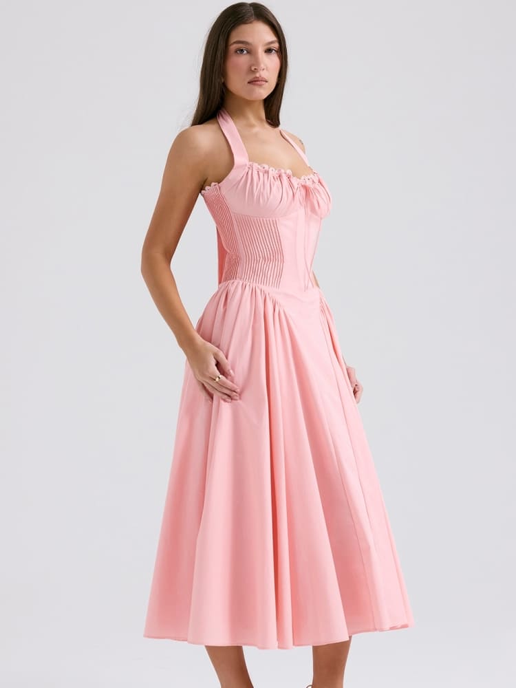 Barbie Pink Rückenausschnitt Halter Midi Kleid