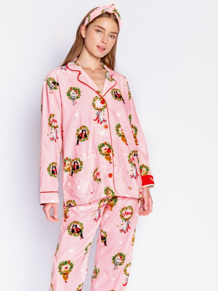 Kitten Wreath Print Pajama Set