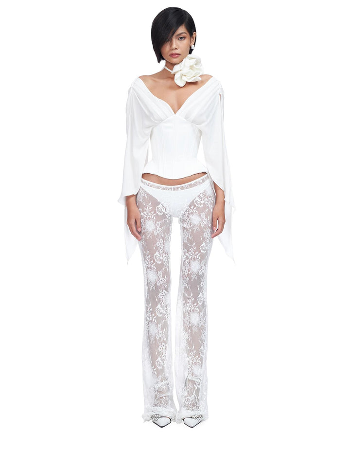 Elegant Off Shoulder Draped Sleeves Corset Top