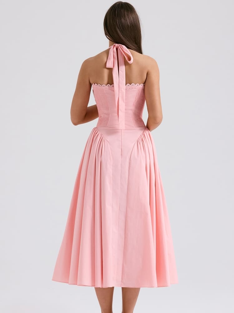 Barbie Pink Backless Halter Midi Dress