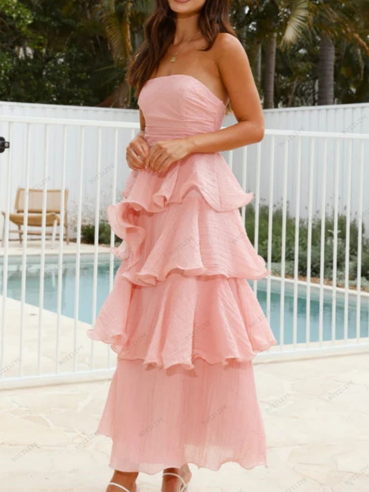 Sexy Chic Trägerloses Rückenausgeschnittenes Stufen-Midi-Kleid