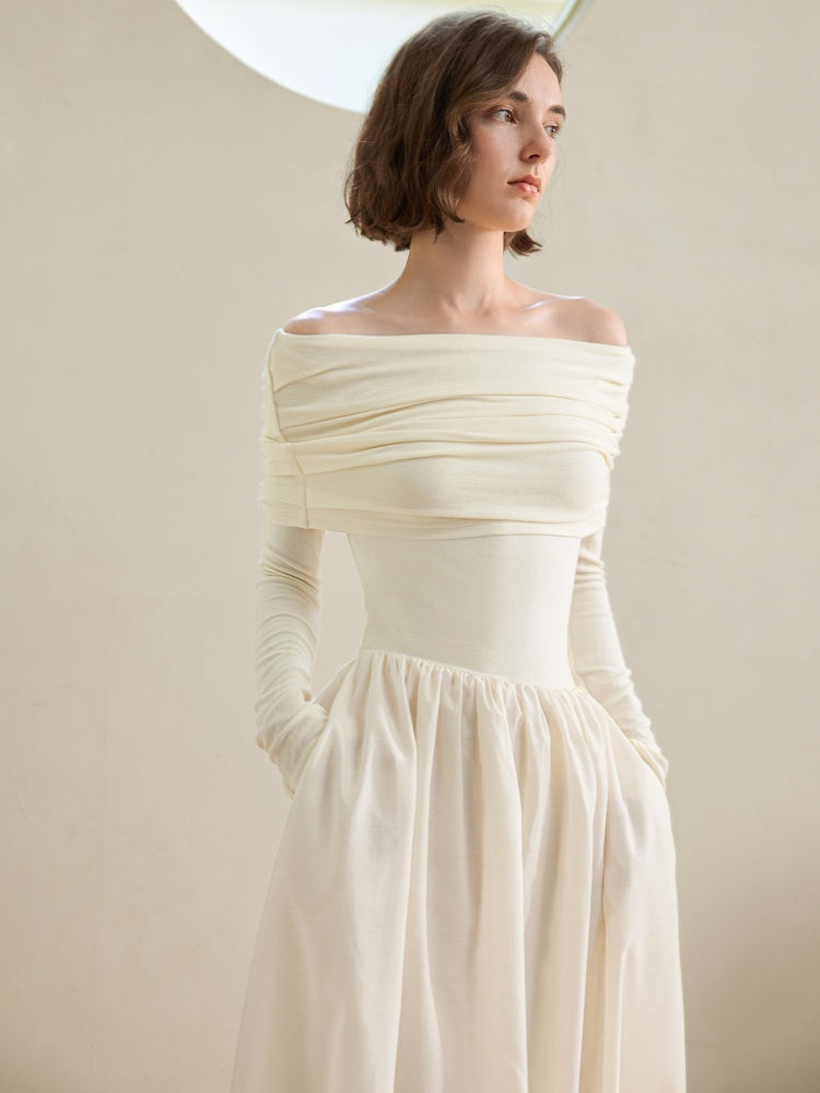 Robe midi style Hepburn à épaules dénudées