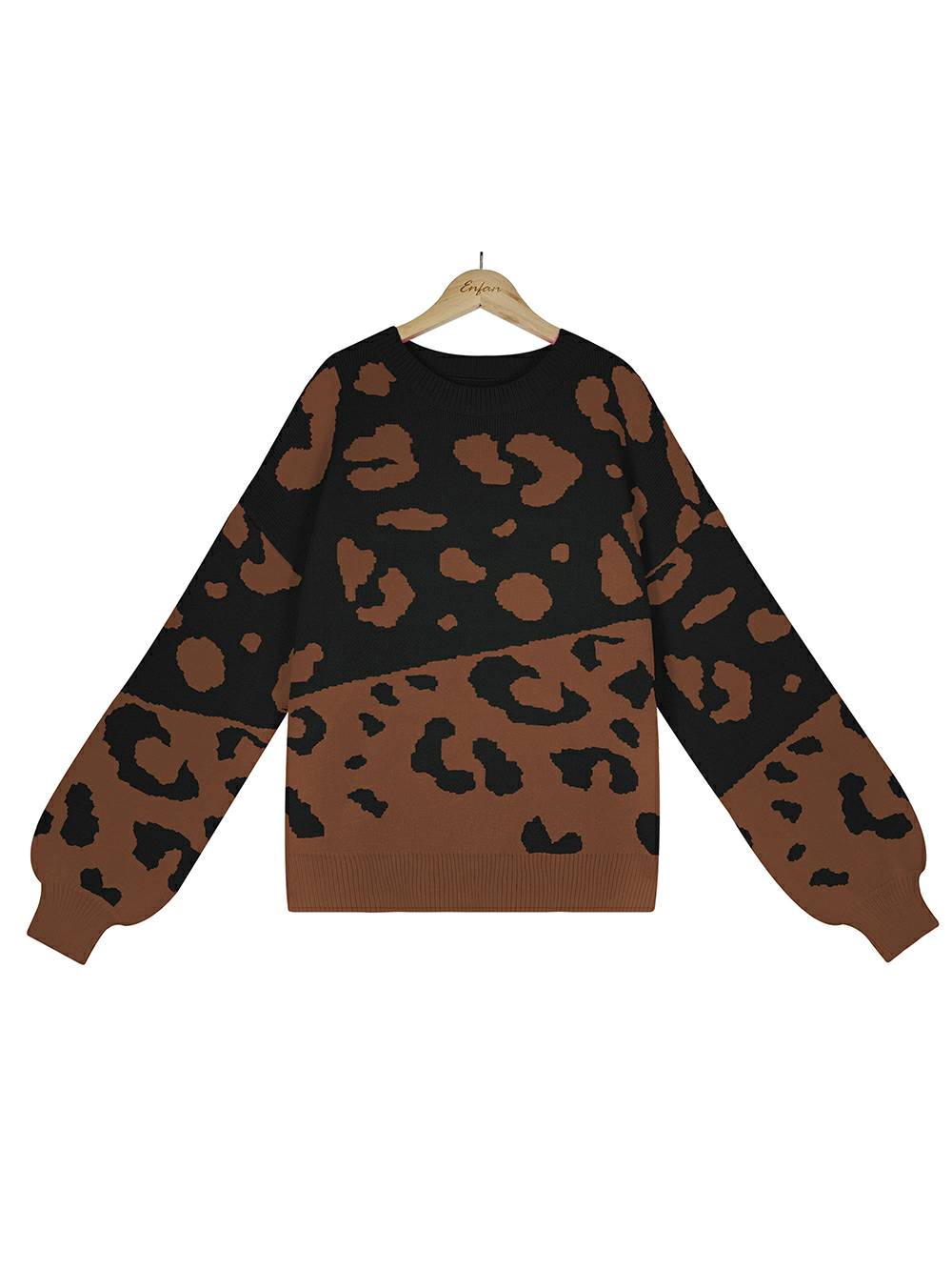 Elegantní leopardí pletený svetr s kulatým výstřihem