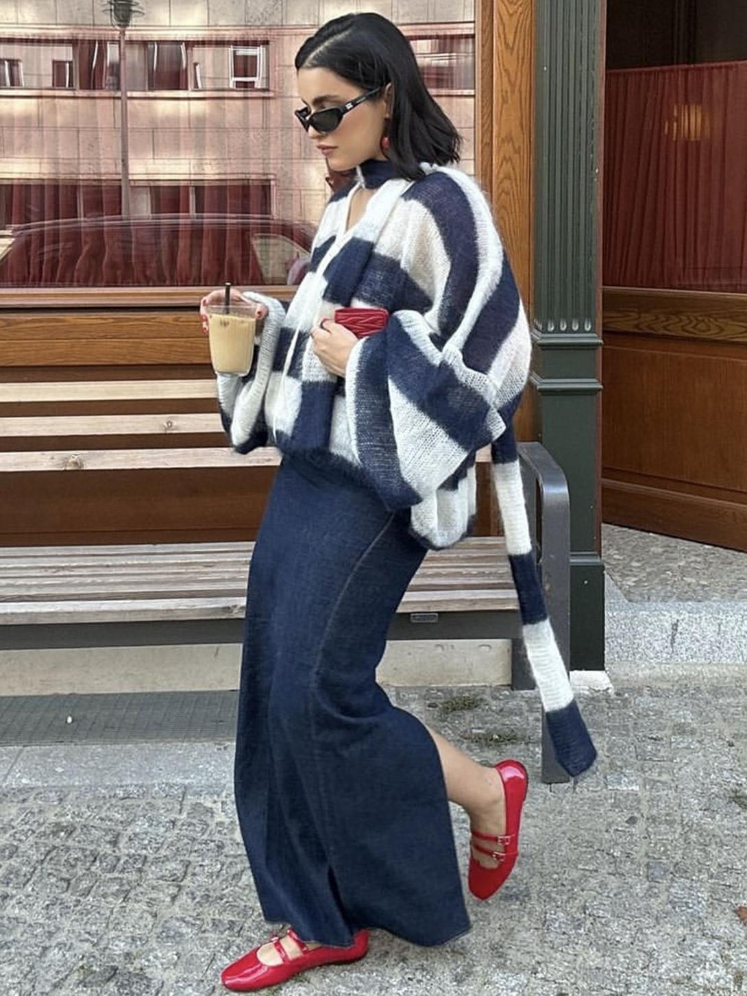 Cardigan con maglione a righe comode