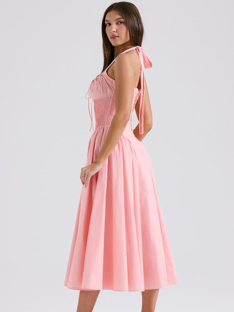 Barbie Pink Backless Halter Midi Dress