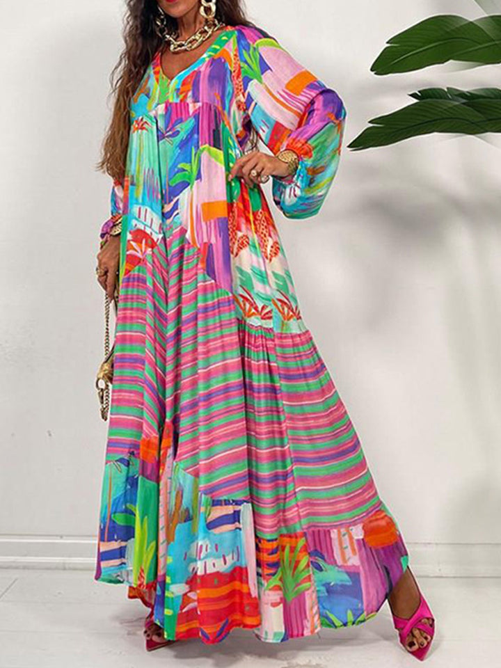 Oversized maxi-jurk met V-hals en print