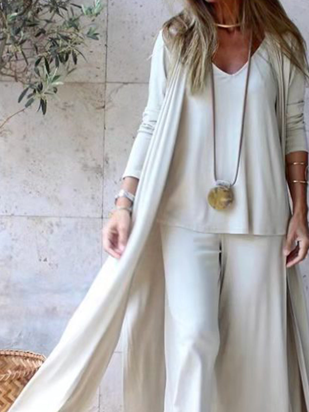 Cardigan Coat Sling Top Wide Leg Pants Σετ 3τμχ