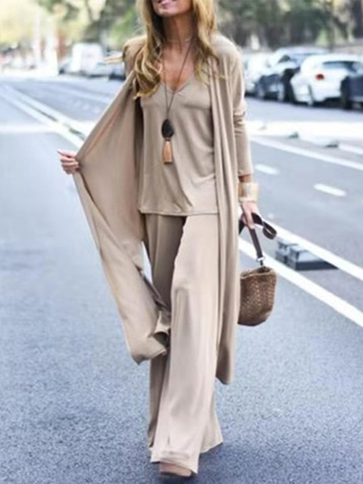 Cardigan Coat Sling Top Wide Leg Pants Σετ 3τμχ