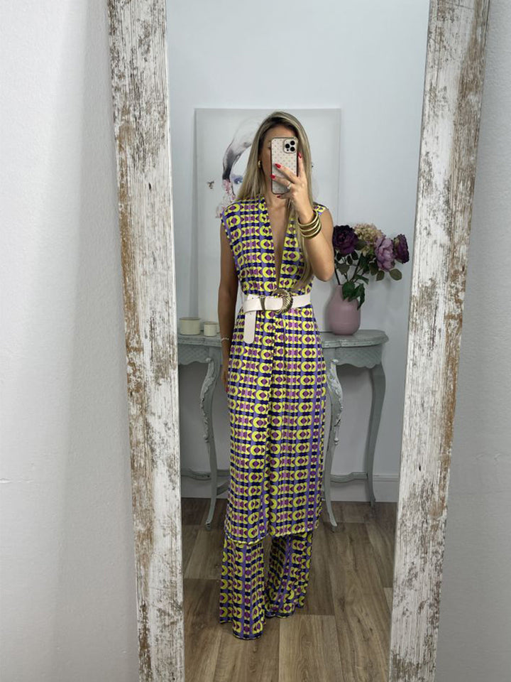 Retro Checkered Flare Pants Set