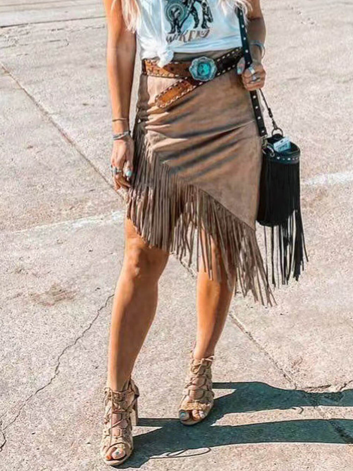 Suede Fringe Sheath Western Skirt