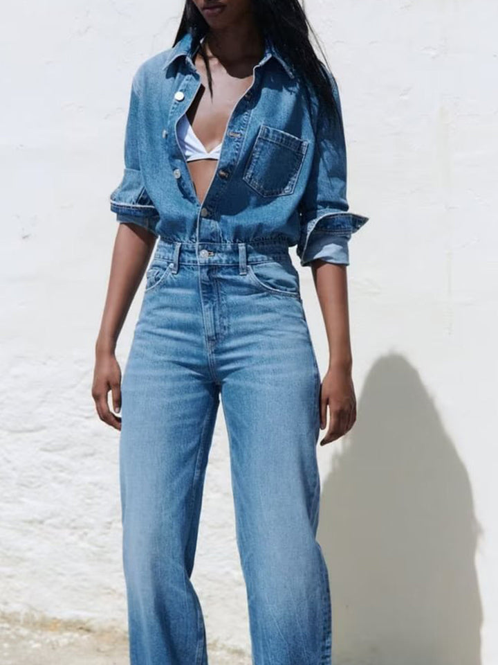 Casual rechte denim jumpsuit