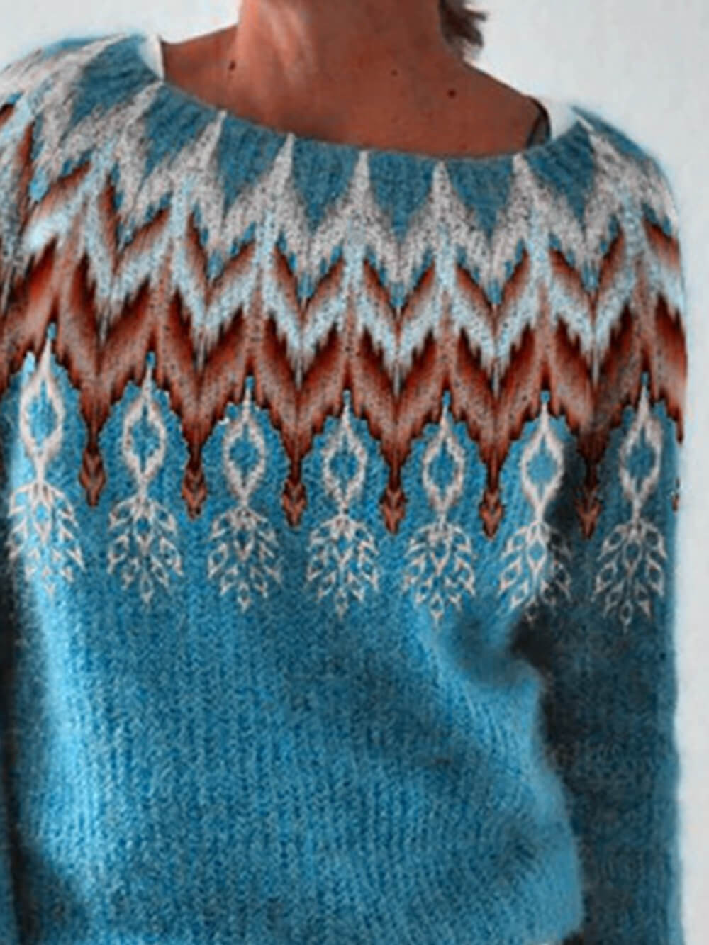 Suéter pulôver solto em bloco colorido com decote redondo