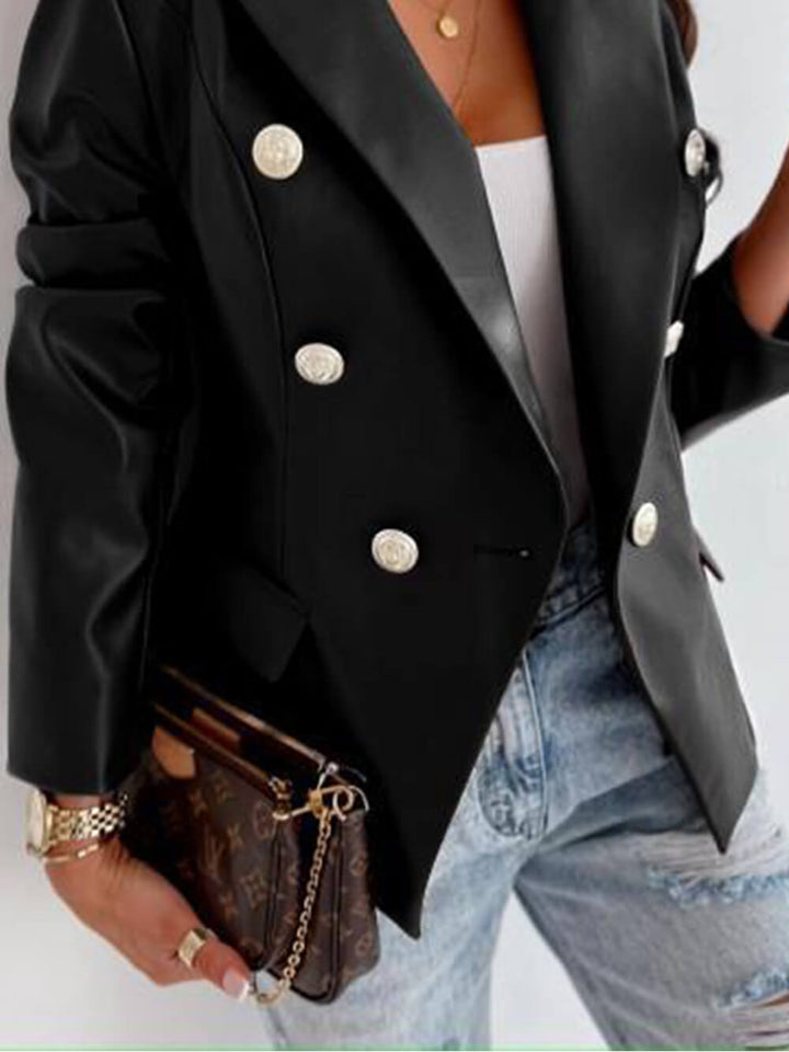 Double Breasted Leather Blazer Moto-jakke