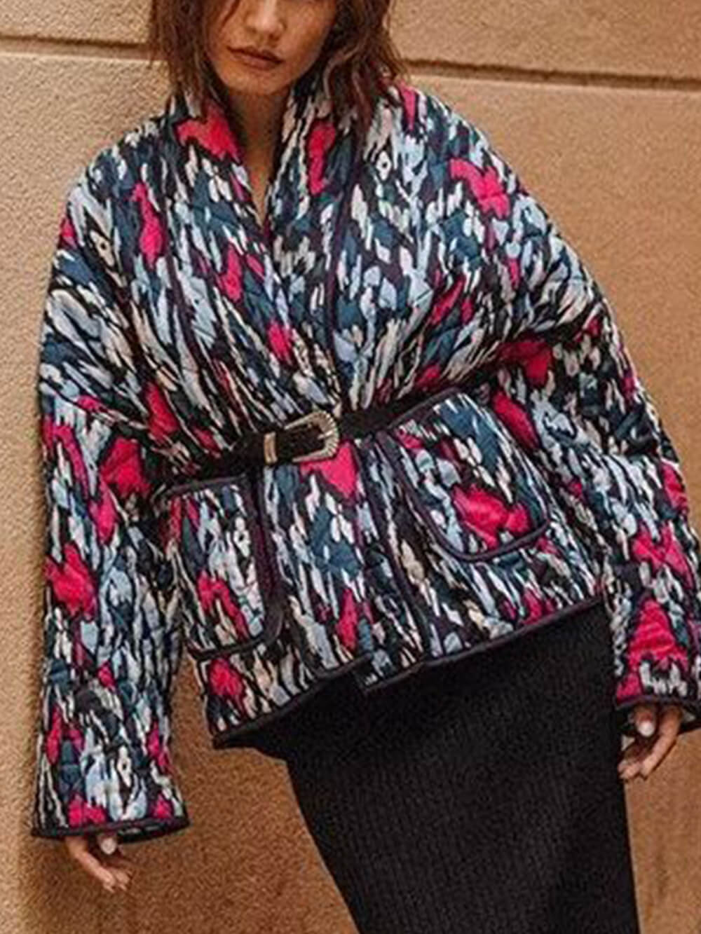 Cardigan Cotton Coat med tryckta tunna fickor