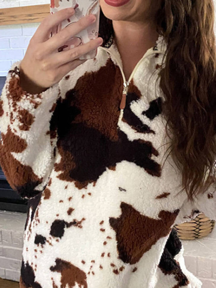 गाय प्रिंट जिपर लंबी आस्तीन स्वेटर स्वेटशर्ट