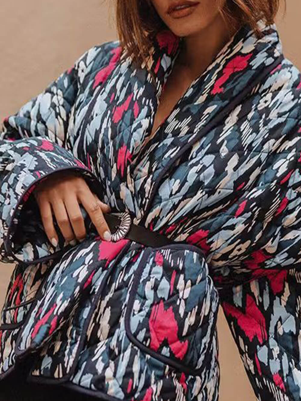 Cardigan Cotton Coat med tryckta tunna fickor