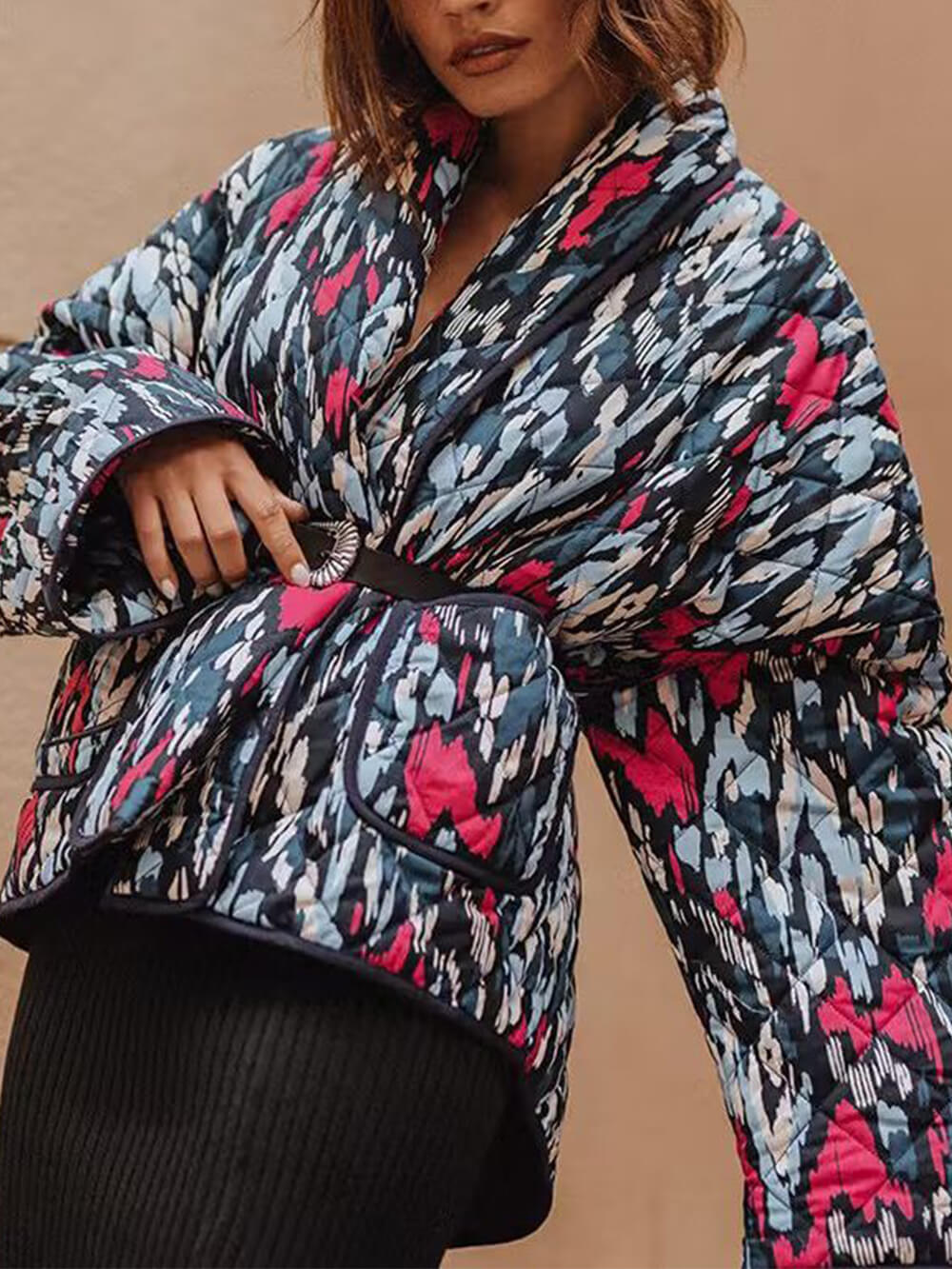 Cardigan Cotton Coat med tryckta tunna fickor