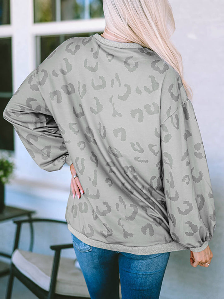 तेंदुआ प्रिंट ऑफ शोल्डर स्वेटर स्वेटशर्ट