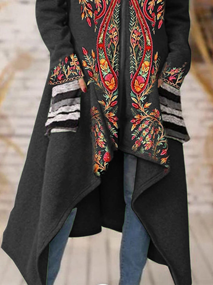 Cappotto coprispalle in misto maglia con cappuccio aperto floreale