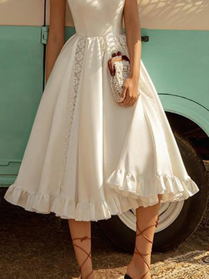 Solid na Kulay Elegant Puff Midi Dress