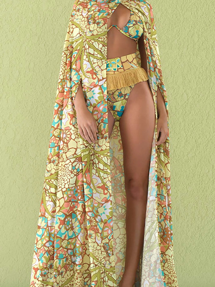 Set ng Bikini na may Boho Tassel at Tribal na Disenyo