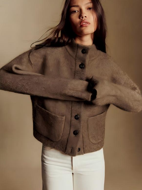 Teddy Collar Mohair Jacket-Dark Taupe