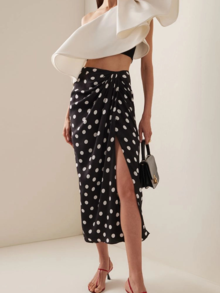 Set ng Bikini na may Palda na May Polka Dot Wrap