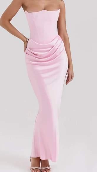 Vestido Maxi Bustier Sin Tirantes Rosa