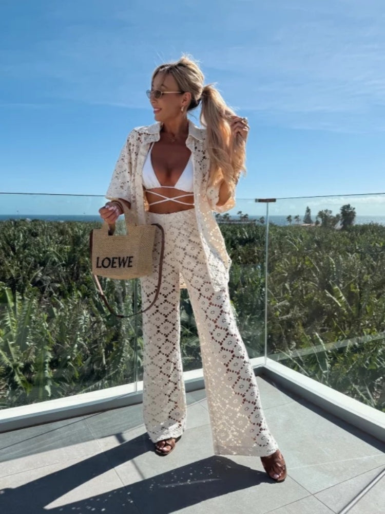 Ensemble blouse en dentelle brodée