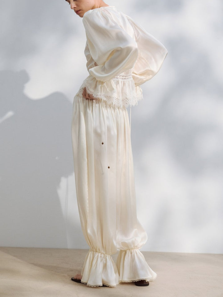 The Ivory Satin Lace Harem Set