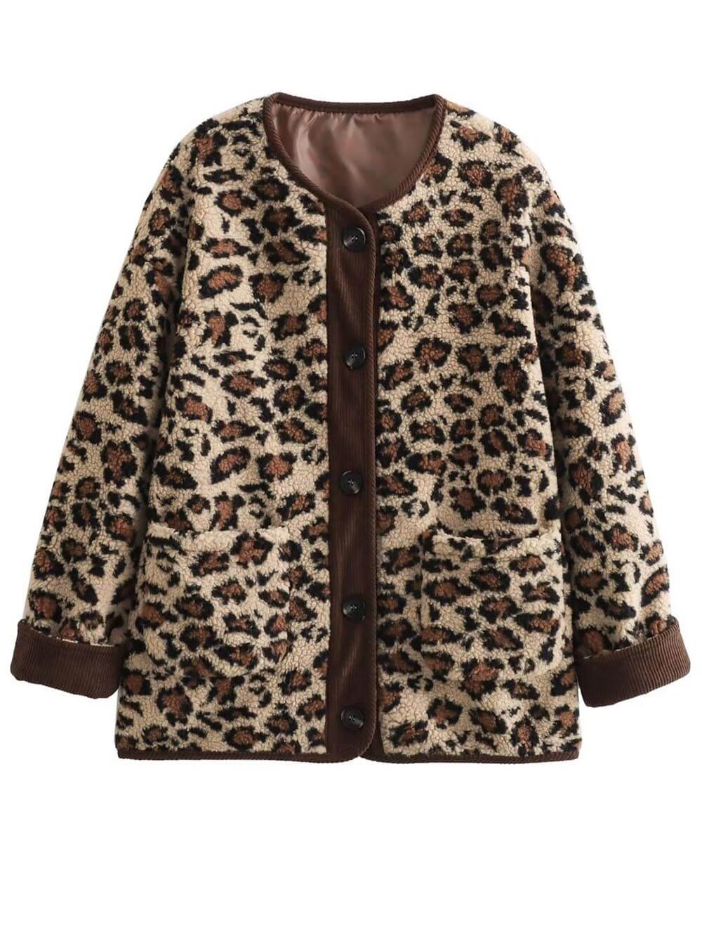 Casaco casual solto com estampa de leopardo e manga comprida