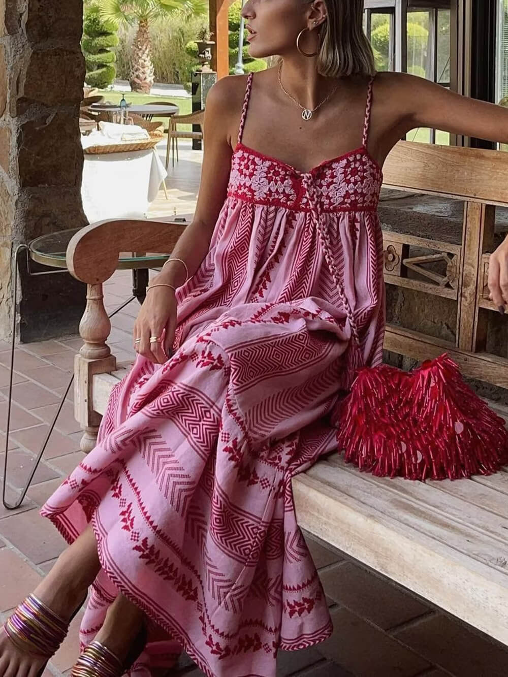 Ethnic Style Knitted Slip Maxi Dress