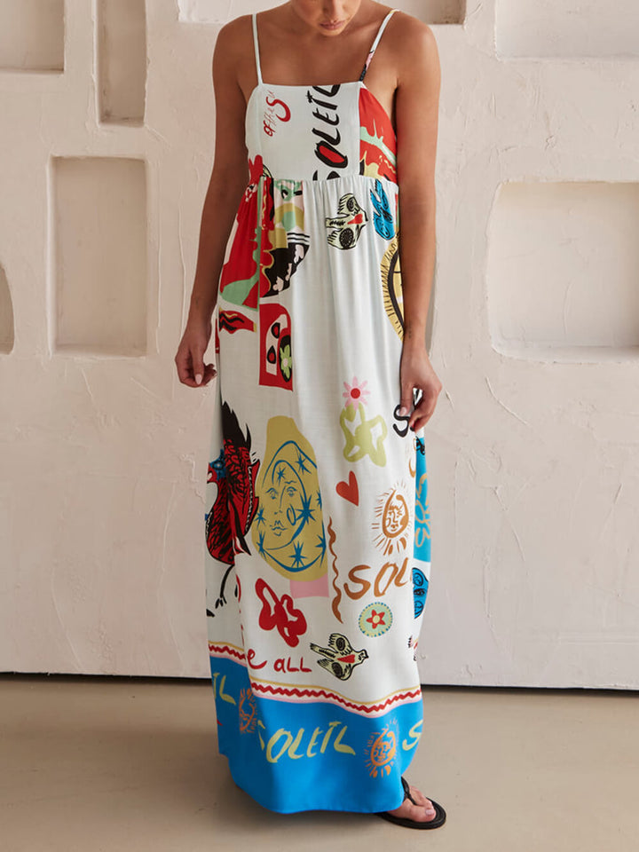 Wyrafinowana satynowa sukienka maxi z wyjątkowym nadrukiem