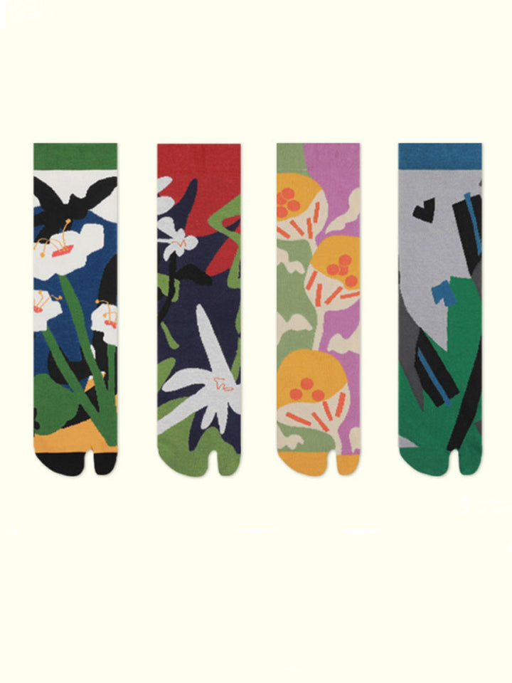 Květinový vzor s rozdělenou špičkou ponožky