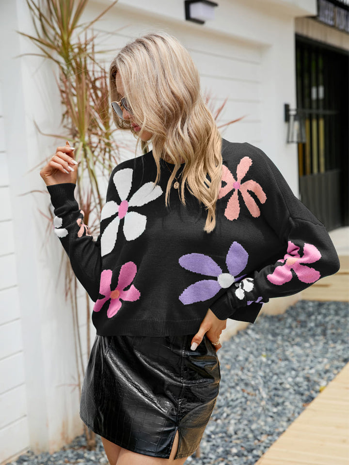 Sweet Floral Loose Crewneck Sweater