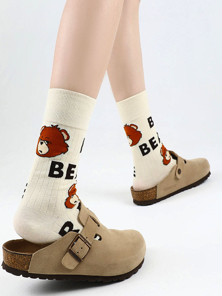 Cartoon Bear Alphabet Cotton Socks