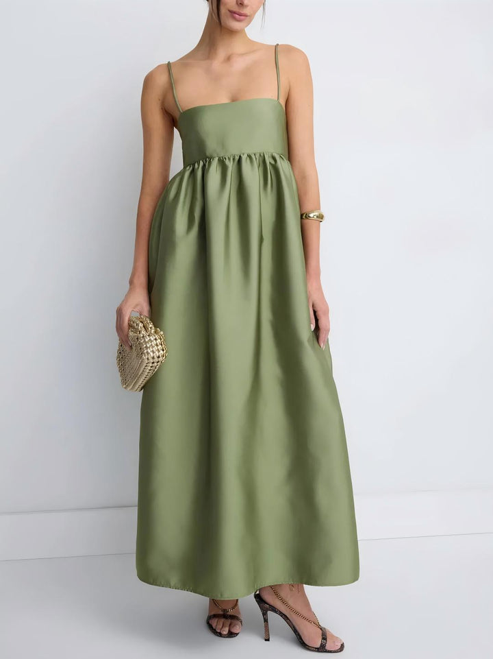 Robe longue babydoll minimaliste vert olive